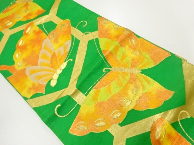 アンティーク　亀甲に蝶模様織出し袋帯（材料）